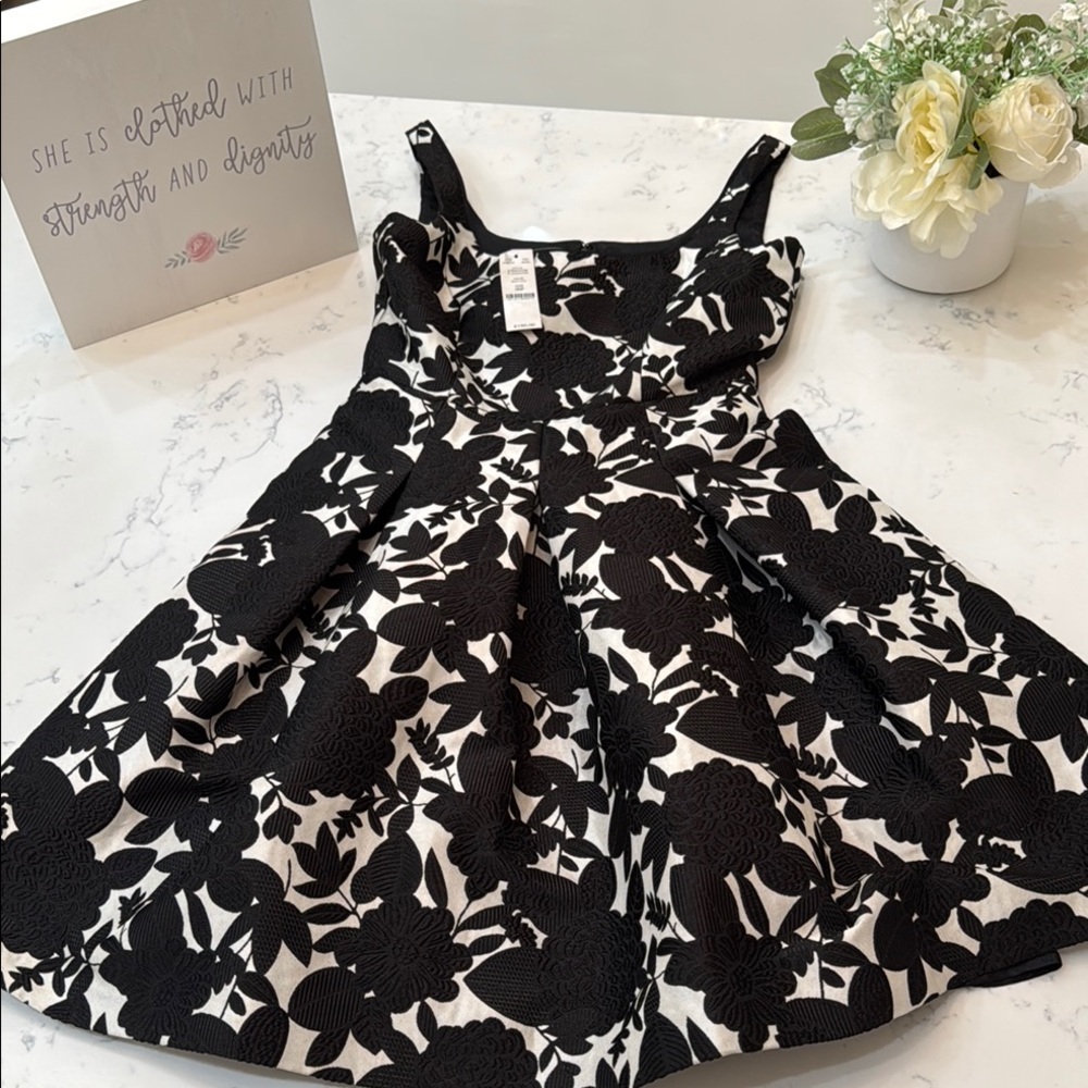 Floral Black and White Dress